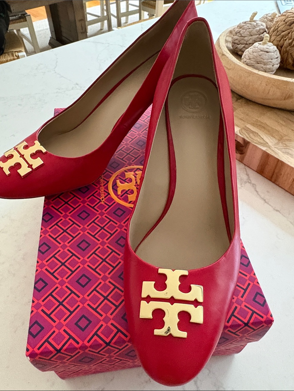 Tory Burch Red Leather Logo wedge heels